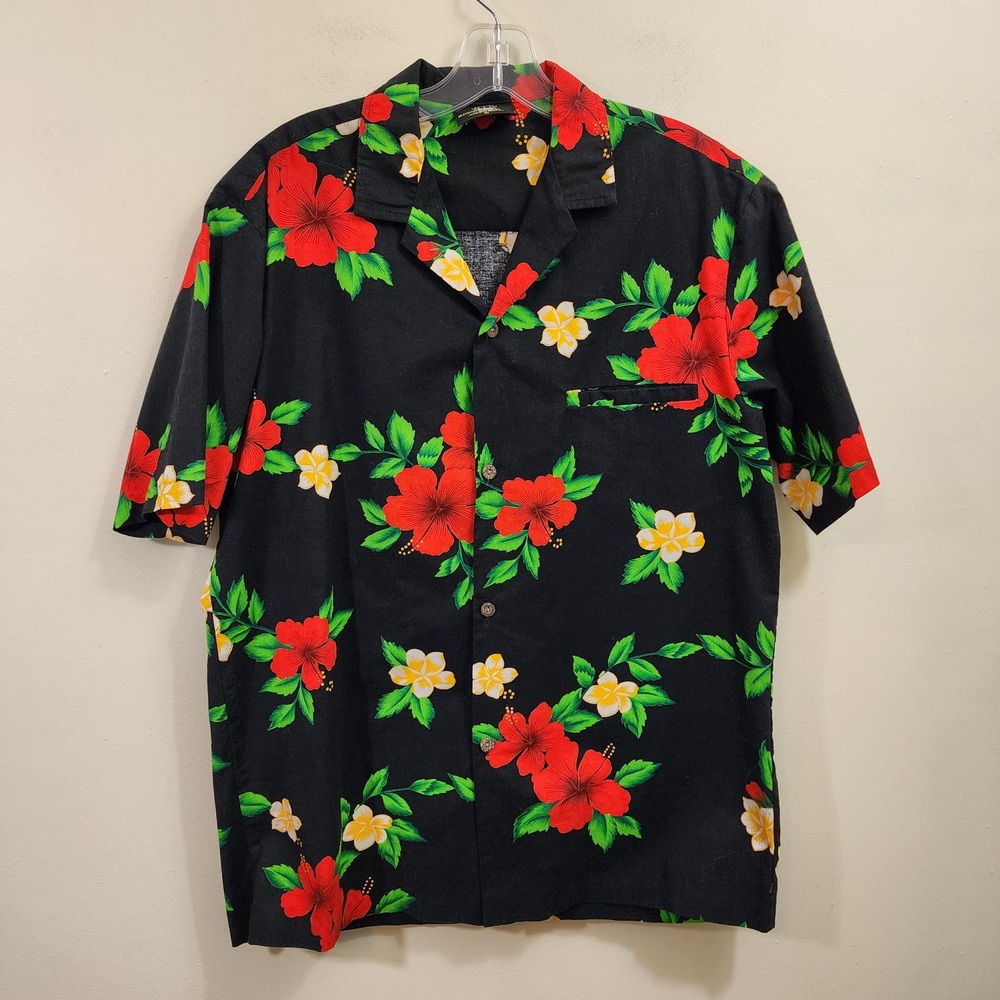 Royal Creations made in Hawaii hibiscus print Hawaiian shirt men's size Medium‎